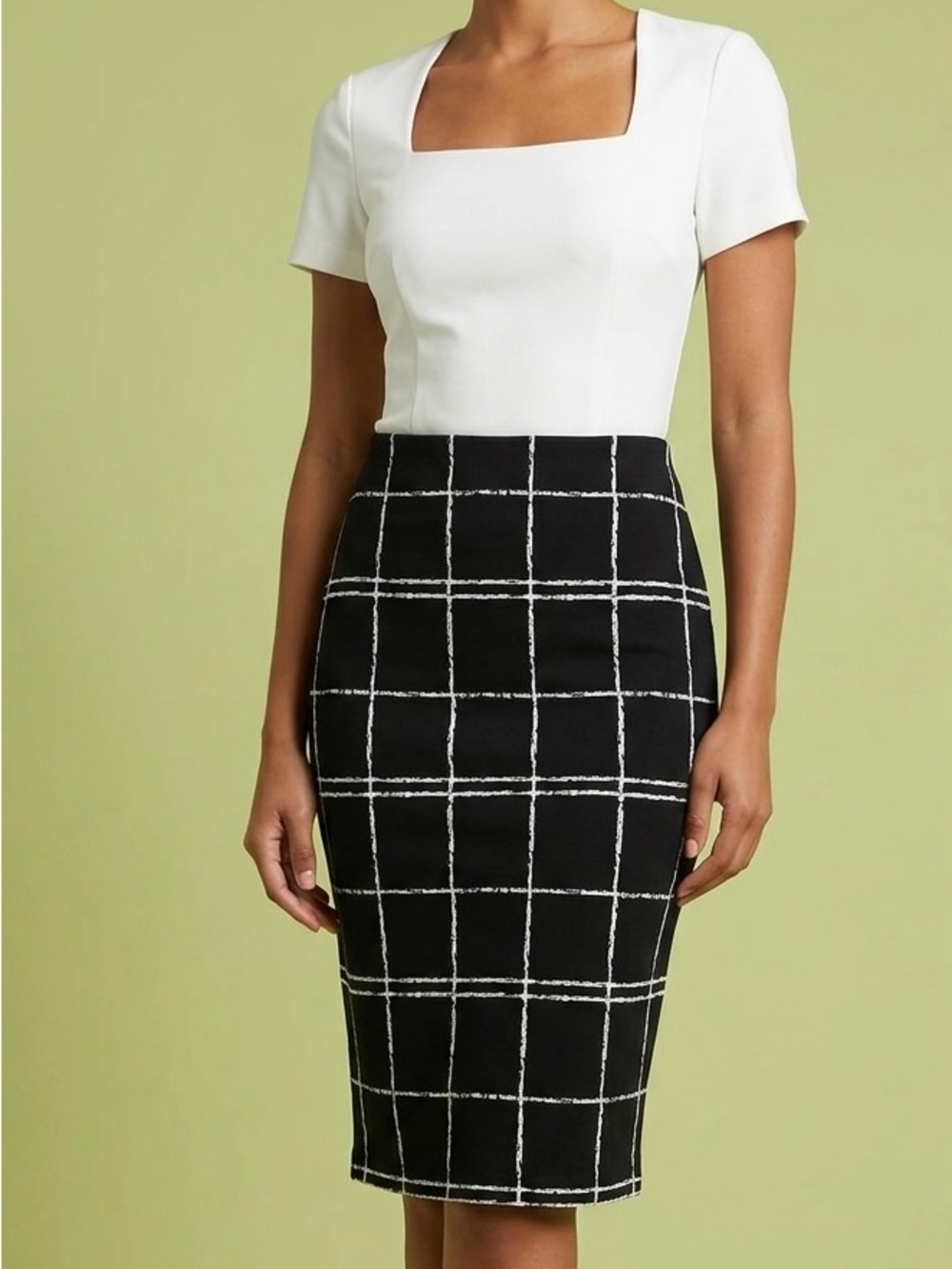 Express Black Windowpane Pencil Skirt with White Grid